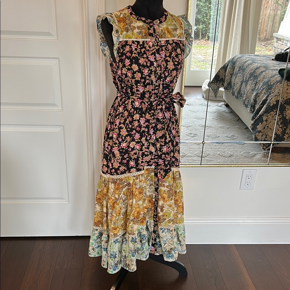 Black and Pink Tiered Ruffled Maxi Sundress
